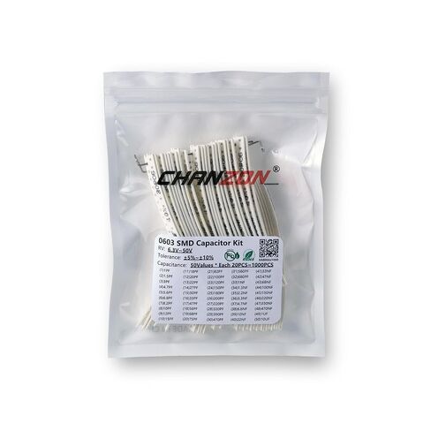 مجموعة مكثفات Chanzon 1000 قطعة 0603 1pF-10uF SMD، 50 قيم 6.3 فولت-50 فولت تشكيلة MLCC من السيراميك للنماذج الأولية لثنائي الفينيل متعدد الكلور والإلكترونيات ذاتية الصنع in Kuwait