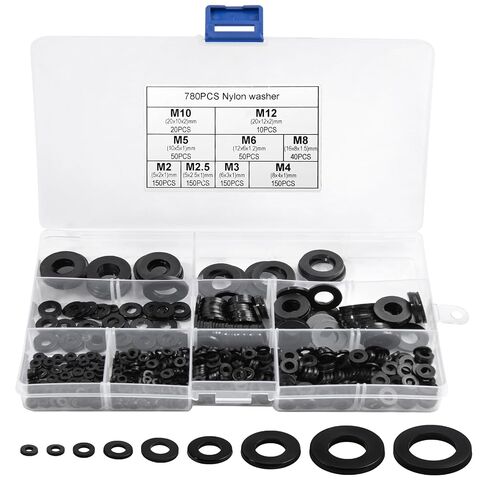 780pcs Nylon Flat Washers for Screws Bolts Black Flat Rubber Washers Assortment Kit Assorted Metric Sealing Spacer Gasket Ring Set M2, M2.5, M3, M4, M5, M6, M8, M10，M12 in Kuwait