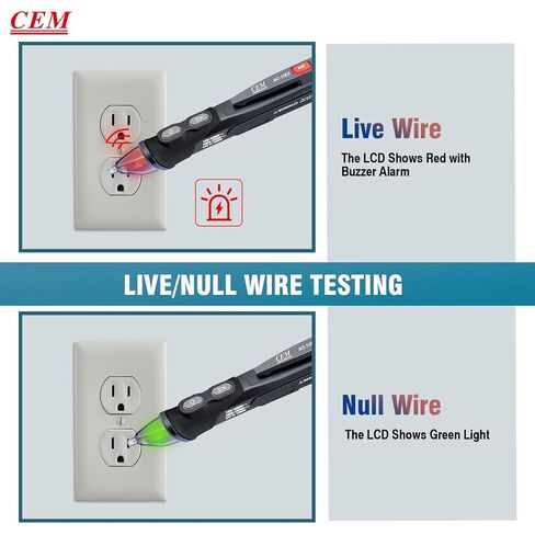 CEM AC-15EXS & AC-6 Non-Contact Voltage Tester Combo – 12V-1000V Low Voltage Mode, CAT IV 1000V, IP67, Flashlight, for Electricians & Home DIY in Kuwait