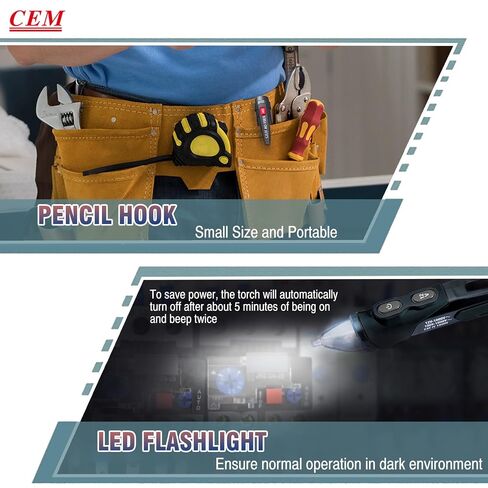 CEM AC-15EXS & AC-6 Non-Contact Voltage Tester Combo – 12V-1000V Low Voltage Mode, CAT IV 1000V, IP67, Flashlight, for Electricians & Home DIY in Kuwait