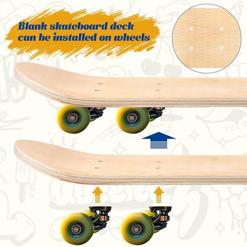 Milisten 2pcs DIY Blank Skateboard Deck 16.92In Wooden Deck Unfinished Blank Skateboard for Painting, Graffiti for Kids and Beginners, for Custom Design in Saudi Arabia