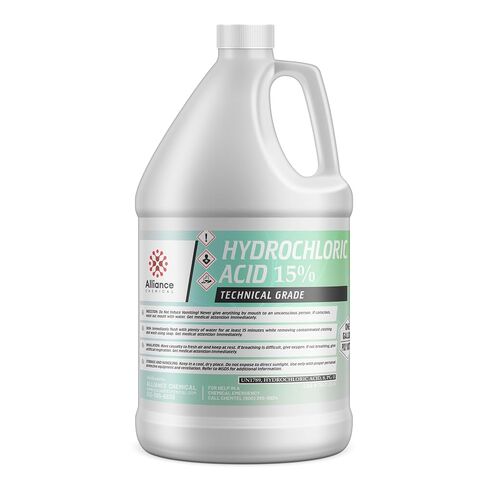 Alliance Chemical - حمض الهيدروكلوريك 15% درجة تقنية (حمض المرياتيك) - 1 جالون - للتنظيف الصناعي وتعديل درجة الحموضة in Kuwait