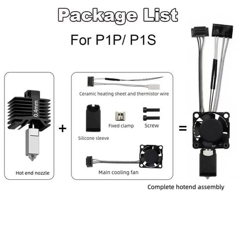 مجموعة كاملة P1P/P1S Hotend، فوهة فولاذية صلبة مجمعة بالكامل 0.4 مم مع سخان سيراميك، ثرمستور ومروحة تبريد، استبدال Hotend لطابعة Bambu Lab P1 Series ثلاثية الأبعاد in Kuwait