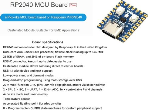 RP2040-Zero، لوحة تطوير MCU تشبه Pico-Like RP2040، معالج Cortex M0+ ثنائي النواة، 264 كيلو بايت من SRAM، 2 ميجابايت من ذاكرة فلاش، مع رأس ملحوم مسبقًا in Kuwait