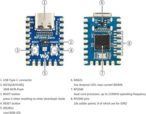 RP2040-Zero، لوحة تطوير MCU تشبه Pico-Like RP2040، معالج Cortex M0+ ثنائي النواة، 264 كيلو بايت من SRAM، 2 ميجابايت من ذاكرة فلاش، مع رأس ملحوم مسبقًا in Kuwait