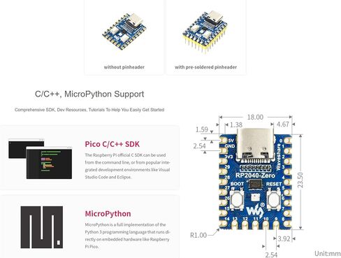 RP2040-Zero، لوحة تطوير MCU تشبه Pico-Like RP2040، معالج Cortex M0+ ثنائي النواة، 264 كيلو بايت من SRAM، 2 ميجابايت من ذاكرة فلاش، مع رأس ملحوم مسبقًا in Kuwait