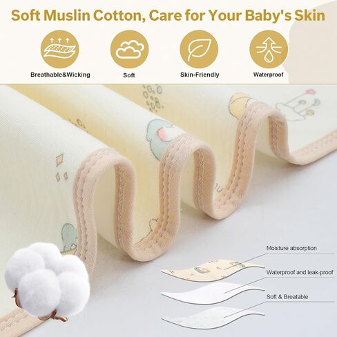 Muslin Diaper Changing Pad, Waterproof Diaper Change Liners for Baby, Leakproof Quick Drying Pads, Portable Diaper Changing Mat for Travel, Reusable Incontinence Underpads Protectors in Kuwait