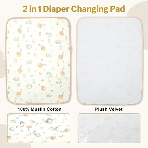 Muslin Diaper Changing Pad, Waterproof Diaper Change Liners for Baby, Leakproof Quick Drying Pads, Portable Diaper Changing Mat for Travel, Reusable Incontinence Underpads Protectors in Kuwait