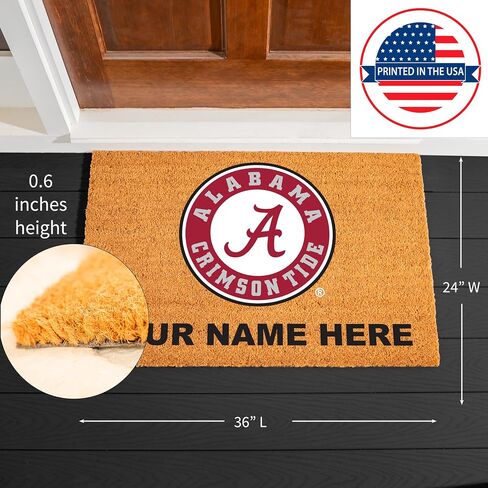 NCAA University of Alabama Personalized Large Coir Doormat 2'x3' (36"x24"), Custom Name Front Door Mat with Non-Slip Rubber Back, Indoor Outdoor Entrance Rug Welcome Mats for Porch Patio Deck in Kuwait