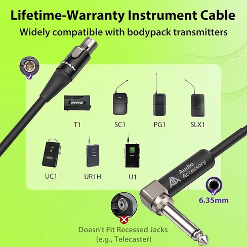 ملحق صوت AA لكابل الغيتار اللاسلكي Shure بطول 2 قدم، موصل XLR صغير من Neutrik REAN ذو 4 سنون (TA4F) إلى سلك موصل بزاوية قائمة 1/4 بوصة لأجهزة إرسال نظام الجيتار اللاسلكي Shure WA304 in Kuwait