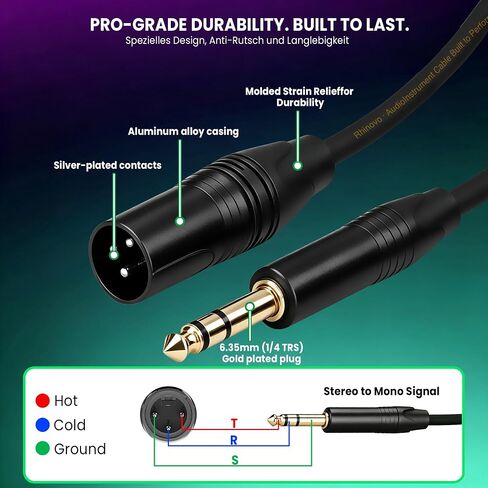 كابل 1/4 إلى XLR بطول 10 أقدام - سلك تصحيح ذكر TRS إلى XLR متوازن - كابل صوت ذكر عالي التحمل 6.35 مم إلى XLR لشاشات الاستوديو والخلاطات وواجهات الصوت (حزمة واحدة) in Kuwait