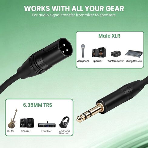 كابل 1/4 إلى XLR بطول 10 أقدام - سلك تصحيح ذكر TRS إلى XLR متوازن - كابل صوت ذكر عالي التحمل 6.35 مم إلى XLR لشاشات الاستوديو والخلاطات وواجهات الصوت (حزمة واحدة) in Kuwait