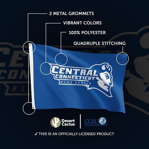 Desert Cactus Central Connecticut State University CCSU Flag - 3 x 5 Feet Devils Banner, Indoor/Outdoor Durable Fabric, 100% Polyester Design (Style 1) in Saudi Arabia