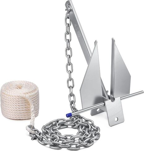 Yaocom 10 LB Heavy Duty Boat Anchor Kit Fluke Style Anchor with Chain, Rope and Shackle Anchoring Accessories for Boats Pontoon, Deck, Sail, Fishing, Portable Hot Dipped Anchoring Kit in Kuwait