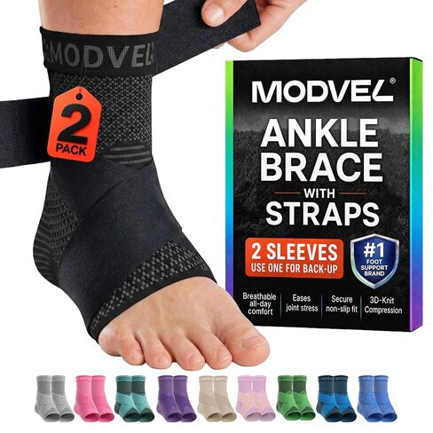 Modvel Foot & Ankle Brace Socks with Adjustable Support Strap – 2 Pack Compression Sleeves for Sprained Ankle, Plantar Fasciitis Relief Tendonitis & Arthritis, Stabilizing Foot & Ankle Support for Women & Men in Kuwait