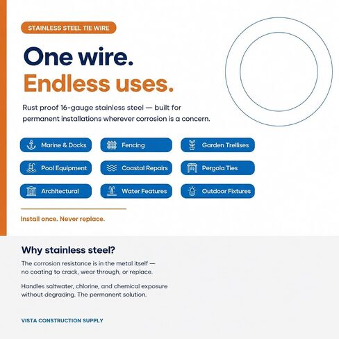 Tie Wire 16 Gauge Stainless Steel — 3 lb 300 ft Roll | Rust Proof Wire for Marine, Fencing, Garden, Outdoor & Construction Use | ASTM A853 in Kuwait