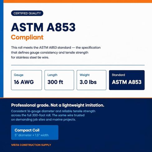 Tie Wire 16 Gauge Stainless Steel — 3 lb 300 ft Roll | Rust Proof Wire for Marine, Fencing, Garden, Outdoor & Construction Use | ASTM A853 in Kuwait