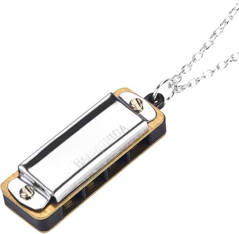 Ejoyous Harmonica Necklace Small, 4 Hole Harmonica Necklace Portable Musical Instrument, for Students Adults Beginners (Silver) in Saudi Arabia