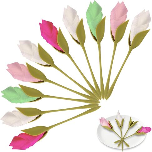 10Pcs Rose Stem Napkin Holders Turning, Plastic Flower Stem Napkin Holder Twist, for Wedding, Luncheons, Picnics, Banquet, Birthday, Dining - Green in Kuwait