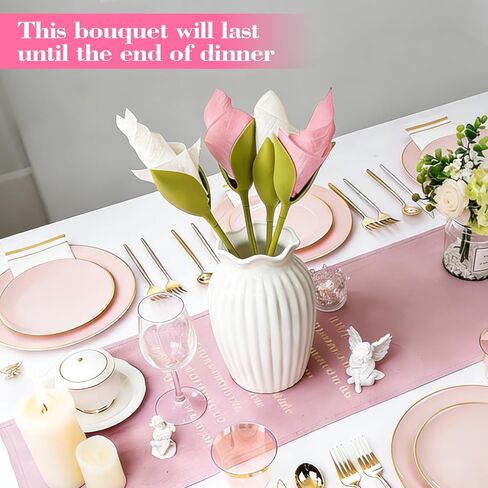 10Pcs Rose Stem Napkin Holders Turning, Plastic Flower Stem Napkin Holder Twist, for Wedding, Luncheons, Picnics, Banquet, Birthday, Dining - Green in Kuwait