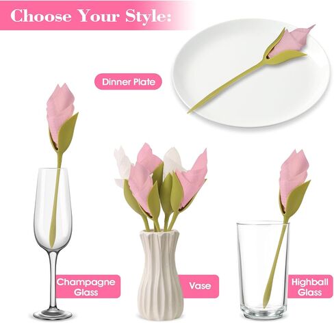 10Pcs Rose Stem Napkin Holders Turning, Plastic Flower Stem Napkin Holder Twist, for Wedding, Luncheons, Picnics, Banquet, Birthday, Dining - Green in Kuwait