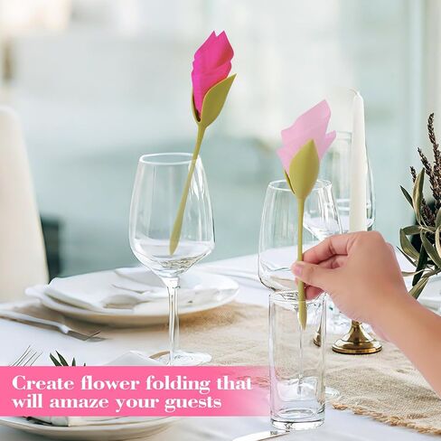 10Pcs Rose Stem Napkin Holders Turning, Plastic Flower Stem Napkin Holder Twist, for Wedding, Luncheons, Picnics, Banquet, Birthday, Dining - Green in Kuwait