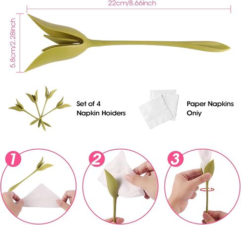 10Pcs Rose Stem Napkin Holders Turning, Plastic Flower Stem Napkin Holder Twist, for Wedding, Luncheons, Picnics, Banquet, Birthday, Dining - Green in Kuwait