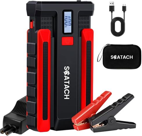 Scatach 011 3000A بطارية السيارة، حزمة بطارية 12 فولت (ما يصل إلى 12.0 لتر بنزين ومحرك ديزل 10.0 لتر)، صندوق القفز المحمول مع 3 أوضاع مصباح يدوي وكابل توصيل in Kuwait