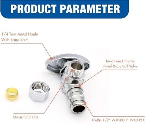 F1960/Wisbo/PEX A توسيع PEX 1/2 بوصة * 3/8 بوصة كومب. OD 1/4 صمام إيقاف زاوية الدوران؛ 8 قطع/علبة؛ 80408 in Kuwait