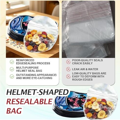 100pcs Helmet Shaped Self-Sealing Bag 10.5x12.5cm with Transparent Window | Helmet Contour · Clear View Window · Resealable Closure · Thickened · Parts Organizer · 100pcs Value Set in Kuwait