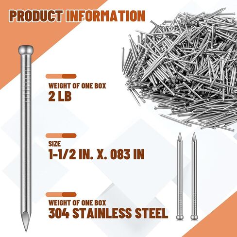 Hicarer 2 lb 304 Stainless Steel Finishing Nail 1-1/2 In. X. 083 In. Type for for Securing Decorative Moldings, Trim Strips, Wall Panels, and Other Joinery or Light Woodwork in Kuwait