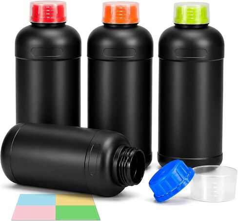 METAPACK 4 عبوات من الزجاجات البلاستيكية السوداء المقاومة للتسرب بوزن 34 أونصة، وزجاجات كاشف HDPE، وحاويات تخزين كيميائية مع أغطية أكواب قياس، وأغطية وملصقات داخلية مرمزة بالألوان in Kuwait