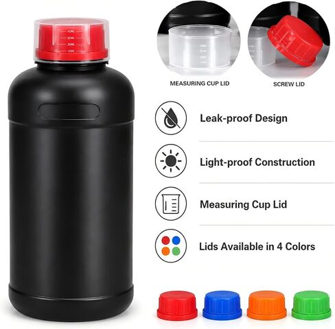 METAPACK 4 عبوات من الزجاجات البلاستيكية السوداء المقاومة للتسرب بوزن 34 أونصة، وزجاجات كاشف HDPE، وحاويات تخزين كيميائية مع أغطية أكواب قياس، وأغطية وملصقات داخلية مرمزة بالألوان in Kuwait