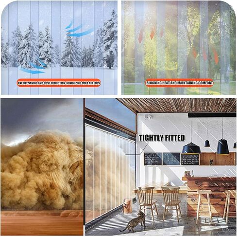 This PVC Strip Curtain Door Kit - Clear Vinyl Thermal Windproof Curtain for Warehouse Factory Supermarket Freezer Room - Size W70.86 x H86.61 in in Kuwait