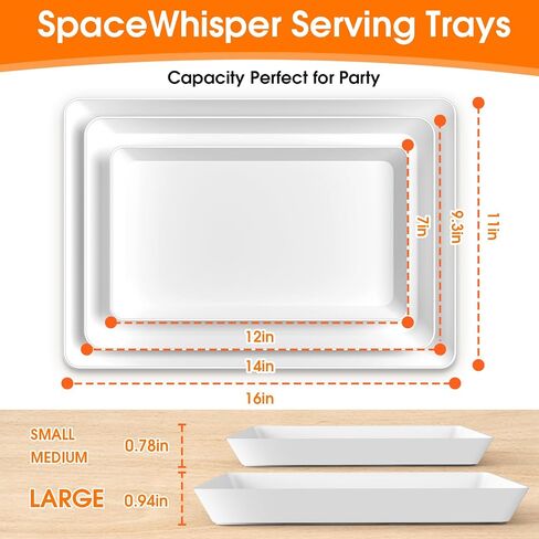 صينية تقديم مكونة من 3 قطع من SpaceWhisper، أطباق مقبلات مستطيلة بيضاء للحفلات، وتقديم الطعام، والبوفيه، وأطباق تقديم كبيرة قابلة لإعادة الاستخدام للوجبات الخفيفة والفواكه والحلوى، مجموعة من 3 مقاسات 16 * 11 بوصة، 14 * 9 بوصة، 12 * 7 بوصة in Kuwait