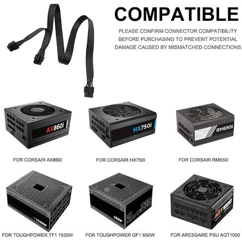 كابل وحدة المعالجة المركزية لـ Corsair، 8 Pin to 8 & 4+4 Pin ذكر إلى ذكر EPS كابل طاقة وحدة المعالجة المركزية، 60 سم / 23.62 بوصة، لـ Thermaltake، لـ ARESGAME Power (60 سم + 20 سم) in Kuwait