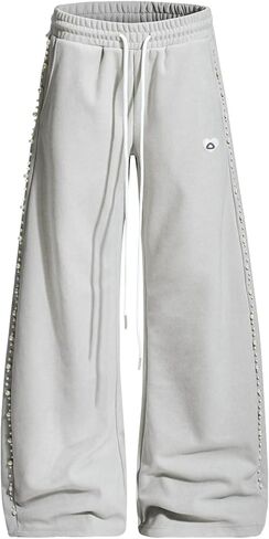 Aelfric Eden المرأة الفضفاضة برميل Sweatpants اللؤلؤ واسعة الساق السراويل للجنسين مرونة الخصر Y2k عارضة صالة بنطلون in Kuwait