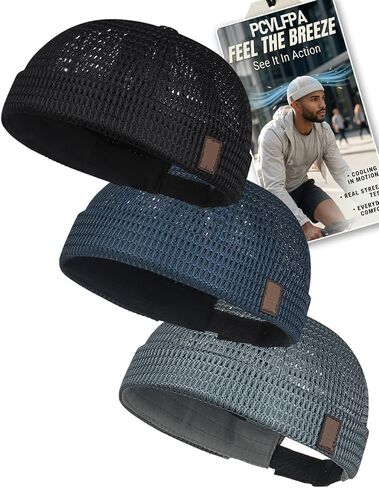 5 Pack Brimless Hat Docker Hat for Men Breathable Mesh Lightweight Adjustable Summer Cooling Skullcap Beanie Hip Hop Cap in Kuwait
