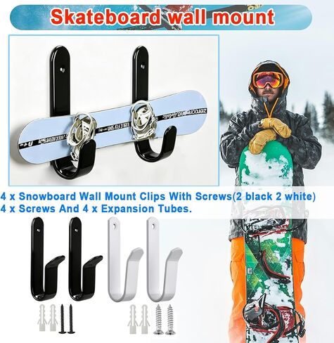 Snowboard Wall Mount Clips Hook Horizontal Skateboard Wall Mount with Screws, Snowboard Display Stand, Indoor Snowboard Storage, Snowboard Wall Rack Storage in Kuwait