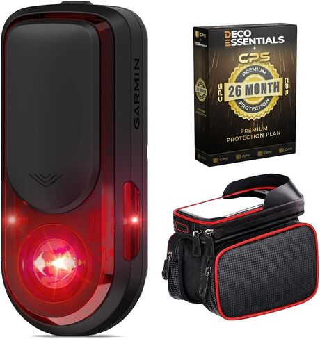 مصباح خلفي رادار Varia RearVue 820 من Garmin مع ميزات متقدمة 010-03180-00 + إطار دراجة Deco Essentials حامل للهاتف الخلوي مع تخزين شاشة تعمل باللمس + خطة حماية متميزة لمدة 26 شهرًا in Kuwait