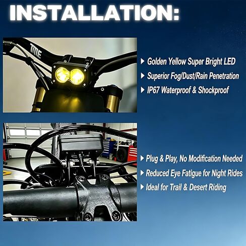 مجموعة المصابيح الأمامية LED باللون الأصفر الذهبي التوصيل والتشغيل لـ Sur-Ron eRide Pro S SS X260 Light Bee X Ultra Bee Segway X260، Baja Style Spot Flood Combo IP67 شريط إضاءة مقاوم للماء مع مفتاح in Kuwait
