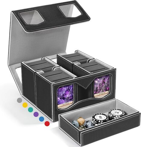 Fabmaker 6 Deck Box Compatible with MTG, Large Capacity Trading Card Storage Box for Comman-der, 7-in-1 Leather Magnetic Closure Card Box with Token Tray, Card Box Compatible with Magic the Gathering in Kuwait