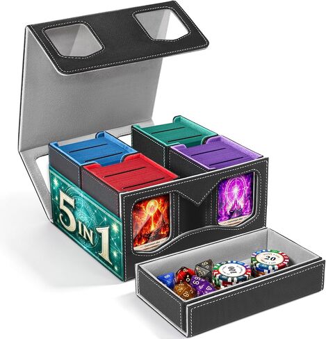 صندوق Fabmaker 6 Deck Box متوافق مع MTG، صندوق تخزين بطاقات التداول ذو سعة كبيرة للقائد، صندوق بطاقات إغلاق مغناطيسي جلدي 7 في 1 مع صينية رمزية، صندوق بطاقات متوافق مع Magic the Gathering in Kuwait