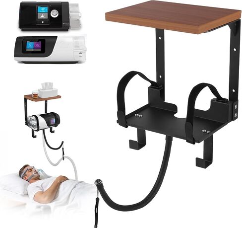 رف تثبيت على الحائط CPAP، حامل خرطوم CPAP، حامل خرطوم CPAP للسرير، منظم من طبقتين مع شماعة خرطوم Cpap 2 قطعة خطافات سفلية لمستلزمات CPAP حامل منظمة بجانب السرير in Kuwait