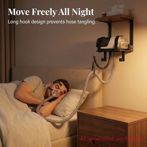 رف تثبيت على الحائط CPAP، حامل خرطوم CPAP، حامل خرطوم CPAP للسرير، منظم من طبقتين مع شماعة خرطوم Cpap 2 قطعة خطافات سفلية لمستلزمات CPAP حامل منظمة بجانب السرير in Kuwait