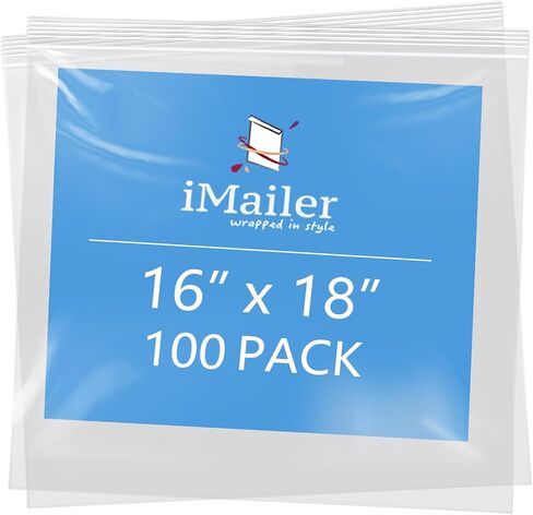 iMailer - 100 عبوة مقاس 40.64 سم × 60.96 سم - أكياس بسحاب قابلة للإغلاق بسعة 2 مل - أكياس بلاستيكية شفافة مع قفل بسحاب علوي للتخزين والتنظيم والحرف اليدوية والسفر in Kuwait