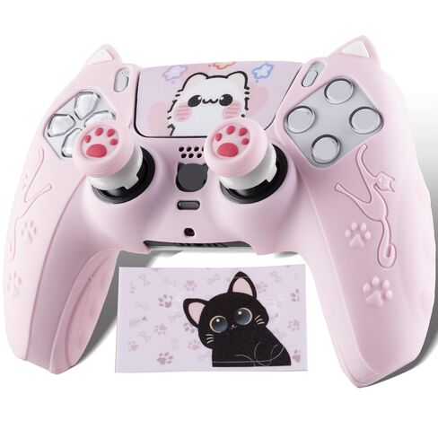 Silicone Skin Cover Sticker x 1 & Extender Grips x 2 for PS5 Controller Cats Black in Kuwait