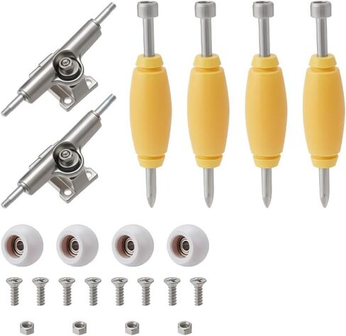 AHANDMAKER 19Pcs Standard Fingerboard Tool Set Mini Finger Skateboard Accessories Fingerboard Mold Tool Wheels Part Includes 4 Wheels 2 Alloy Racks 1 Screwdriver for Skateboards Trucks, White in Kuwait