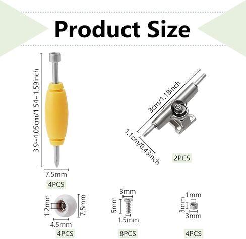 AHANDMAKER 19Pcs Standard Fingerboard Tool Set Mini Finger Skateboard Accessories Fingerboard Mold Tool Wheels Part Includes 4 Wheels 2 Alloy Racks 1 Screwdriver for Skateboards Trucks, White in Kuwait