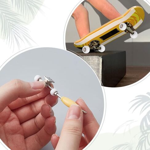 AHANDMAKER 19Pcs Standard Fingerboard Tool Set Mini Finger Skateboard Accessories Fingerboard Mold Tool Wheels Part Includes 4 Wheels 2 Alloy Racks 1 Screwdriver for Skateboards Trucks, White in Kuwait